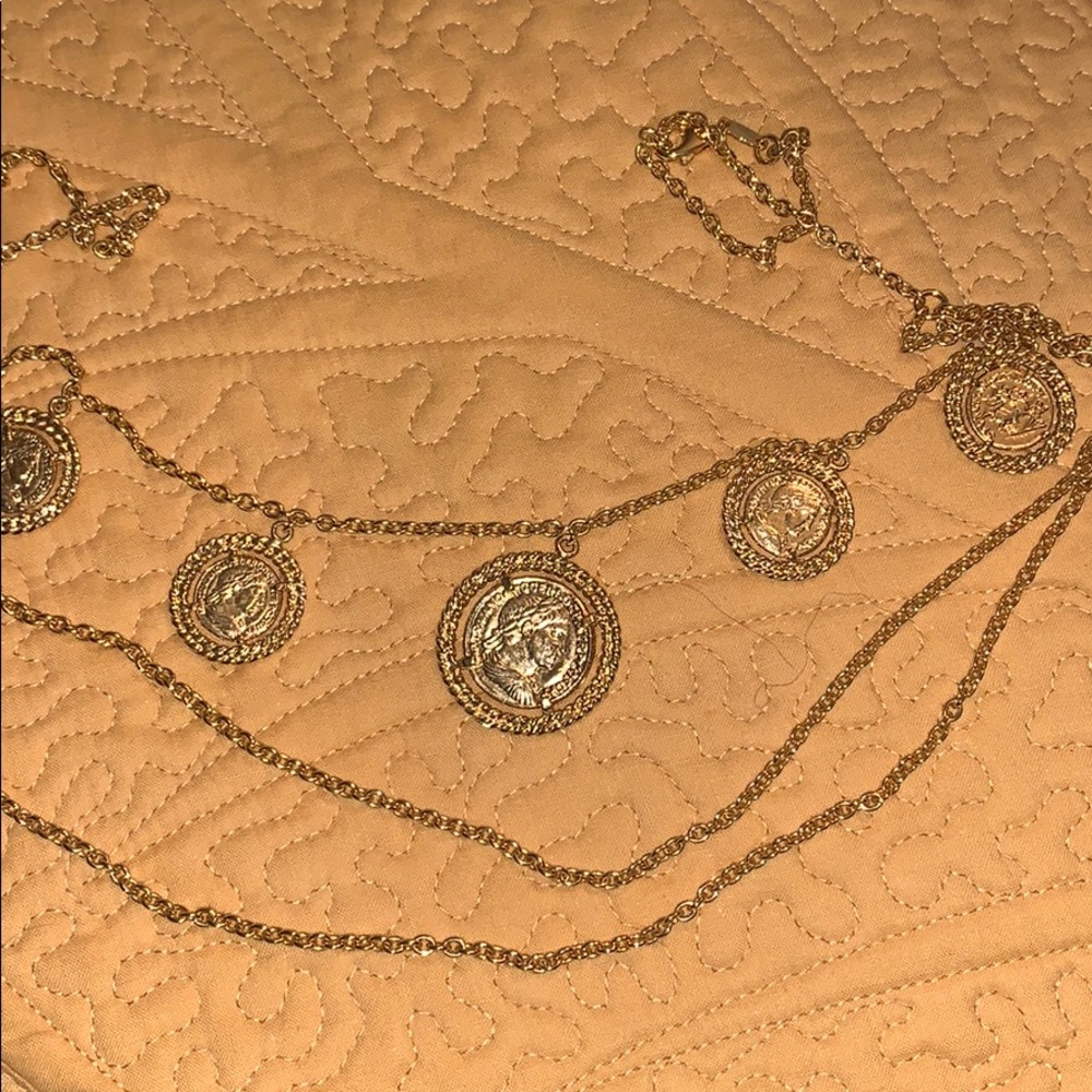 18k YG over Bronze multi strand coin 26 inch neck